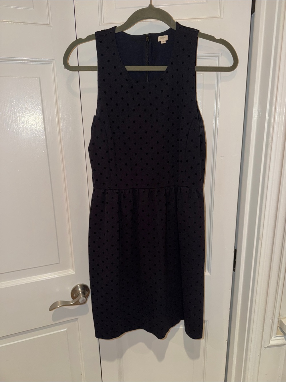 J. Crew Navy Sleeveless Polka Dot Fit-and-Flare Dress